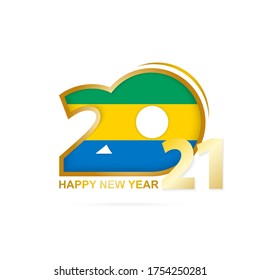 Year 2021 with Gabon Flag pattern. Happy New Year Design. Vector Illustration.