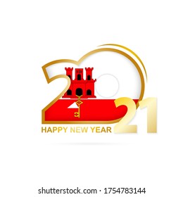 Year 2021 with Gibraltar Flag pattern. Happy New Year Design. Vector Illustration.