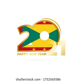 Year 2021 with Grenada Flag pattern. Happy New Year Design. Vector Illustration.
