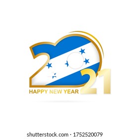 Año 2021 con patrón de bandera de Honduras. Feliz Diseño de Año Nuevo. Ilustración vectorial.