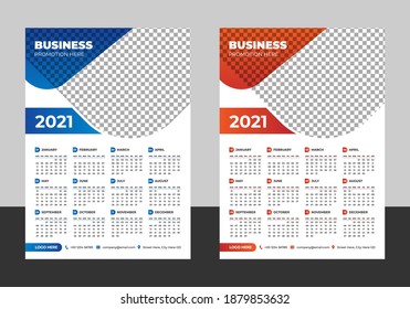 Year 2021 horizontal vector calendar design template, simple, clean and elegant design. Calendar for 2021 on White Background for branding and business advertising. Week Starts on Monday.