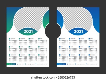 Year 2021 horizontal vector calendar design template, simple, clean and elegant design. Calendar for 2021 on White Background for branding and business advertising. Week Starts on Monday.