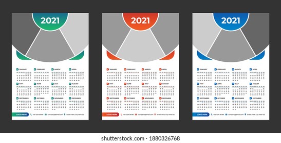 Year 2021 horizontal vector calendar design template, simple, clean and elegant design. Calendar for 2021 on White Background for branding and business advertising. Week Starts on Monday.