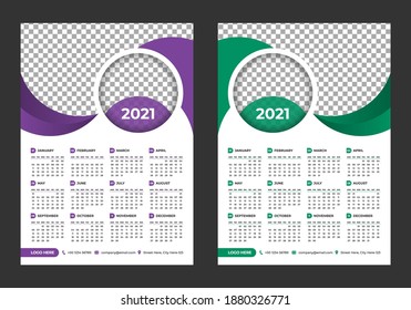 Year 2021 horizontal vector calendar design template, simple, clean and elegant design. Calendar for 2021 on White Background for branding and business advertising. Week Starts on Monday.
