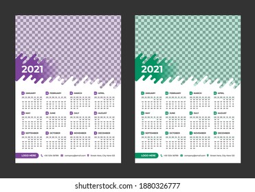 Plantilla de diseño de calendario vectorial horizontal de 2021, diseño sencillo, limpio y elegante. Calendario para 2021 sobre fondo blanco para publicidad de marca y de negocios. La semana empieza el lunes.