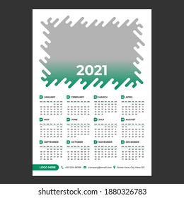 Year 2021 horizontal vector calendar design template, simple, clean and elegant design. Calendar for 2021 on White Background for branding and business advertising. Week Starts on Monday.