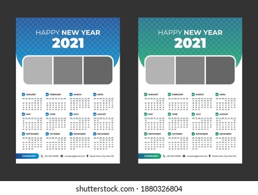 Plantilla de diseño de calendario vectorial horizontal de 2021, diseño sencillo, limpio y elegante. Calendario para 2021 sobre fondo blanco para publicidad de marca y de negocios. La semana empieza el lunes.