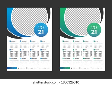 Plantilla de diseño de calendario vectorial horizontal de 2021, diseño sencillo, limpio y elegante. Calendario para 2021 sobre fondo blanco para publicidad de marca y de negocios. La semana empieza el lunes.
