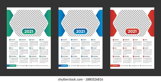 Year 2021 horizontal vector calendar design template, simple, clean and elegant design. Calendar for 2021 on White Background for branding and business advertising. Week Starts on Monday.