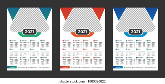 Year 2021 horizontal vector calendar design template, simple, clean and elegant design. Calendar for 2021 on White Background for branding and business advertising. Week Starts on Monday.