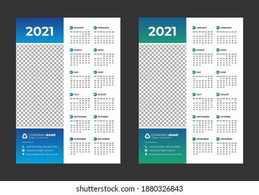 Plantilla de diseño de calendario vectorial horizontal de 2021, diseño sencillo, limpio y elegante. Calendario para 2021 sobre fondo blanco para publicidad de marca y de negocios. La semana empieza el lunes.