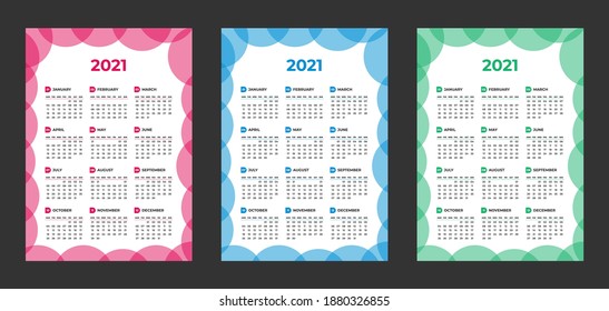 Plantilla de diseño de calendario vectorial horizontal de 2021, diseño sencillo, limpio y elegante. Calendario para 2021 sobre fondo blanco para publicidad de marca y de negocios. La semana empieza el lunes.