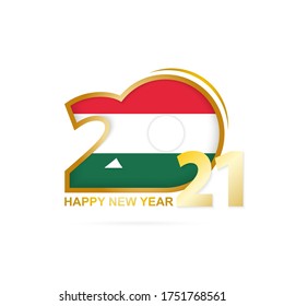 Year 2021 with Hungary Flag pattern. Happy New Year Design. Vector Illustration.