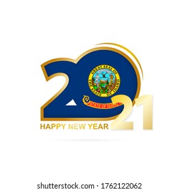 Year 2021 with Idaho Flag pattern. Happy New Year Design. Vector Illustration.