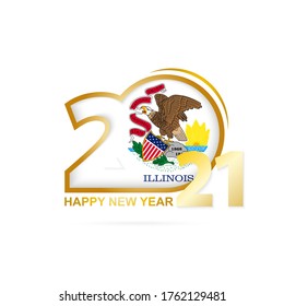 Year 2021 with Illinois Flag pattern. Happy New Year Design. Vector Illustration.