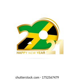 Year 2021 with Jamaica Flag pattern. Happy New Year Design. Vector Illustration.