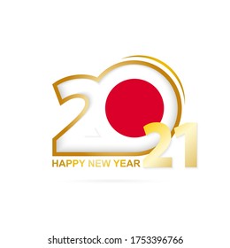 Year 2021 with Japan Flag pattern. Happy New Year Design. Vector Illustration.