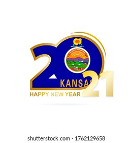 Year 2021 with Kansas Flag pattern. Happy New Year Design. Vector Illustration.