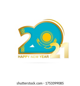 Year 2021 with Kazakhstan Flag pattern. Happy New Year Design. Vector Illustration.