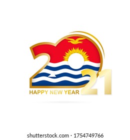 Year 2021 with Kiribati Flag pattern. Happy New Year Design. Vector Illustration.