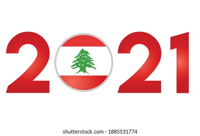 Year 2021 with Lebanon Flag Isolated on White Background - Vector Illustration