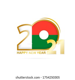 Year 2021 with Madagascar Flag pattern. Happy New Year Design. Vector Illustration.