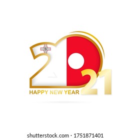 Year 2021 with Malta Flag pattern. Happy New Year Design. Vector Illustration.