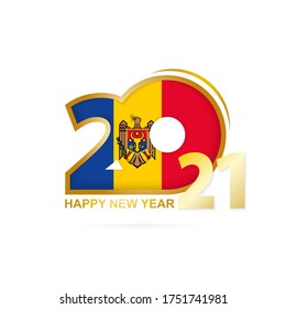 Year 2021 with Moldova Flag pattern. Happy New Year Design. Vector Illustration.