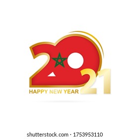 Year 2021 with Morocco Flag pattern. Happy New Year Design. Vector Illustration.