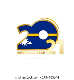 Year 2021 with Nauru Flag pattern. Happy New Year Design. Vector Illustration.