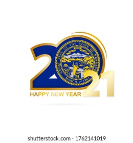 Year 2021 with Nebraska Flag pattern. Happy New Year Design. Vector Illustration.