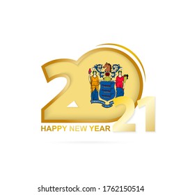 Year 2021 with New Jersey Flag pattern. Happy New Year Design. Vector Illustration.