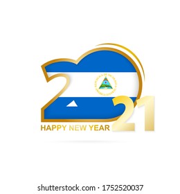 Year 2021 with Nicaragua Flag pattern. Happy New Year Design. Vector Illustration.