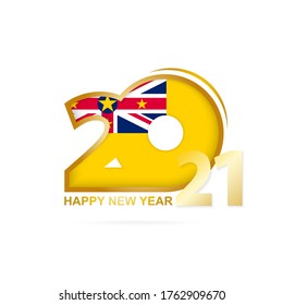 Año 2021 con patrón de Bandera Niue. Feliz Diseño de Año Nuevo. Ilustración vectorial.