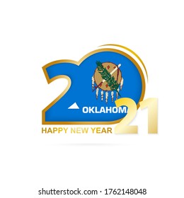 Year 2021 with Oklahoma Flag pattern. Happy New Year Design. Vector Illustration.