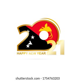 Year 2021 with Papua New Guinea Flag pattern. Happy New Year Design. Vector Illustration.