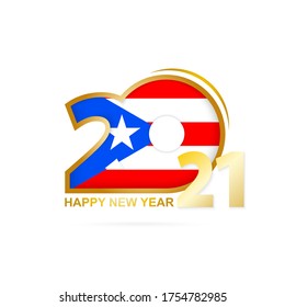 Year 2021 with Puerto Rico Flag pattern. Happy New Year Design. Vector Illustration.