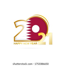 Year 2021 with Qatar Flag pattern. Happy New Year Design. Vector Illustration.