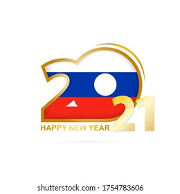 Año 2021 con el patrón de la bandera rusa. Feliz Diseño de Año Nuevo. Ilustración vectorial.