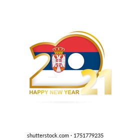 Año 2021 con patrón de bandera de Serbia. Feliz Diseño de Año Nuevo. Ilustración vectorial.