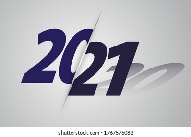 Year 2021 with shadows of year 2020. Vector illustration.
