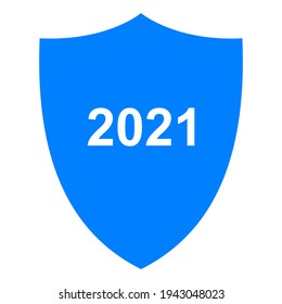 Jahr 2021 und Schild auf Weiß