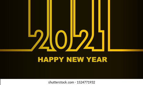 Year 2021 - simple greeting card, invitation, flyer, poster or design element - golden outline - vector illustration