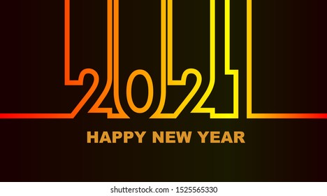Year 2021 - simple greeting card, invitation, flyer, poster or design element - warm - yellow orange red outline - vector illustration