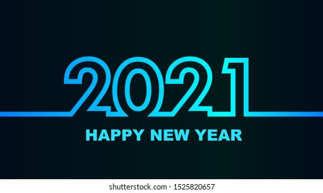 Year 2021 - simple greeting card, invitation, flyer, poster or design element - cold - cyan bluish blue outline - vector illustration