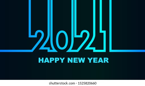 Year 2021 - simple greeting card, invitation, flyer, poster or design element - cold - cyan bluish blue outline - vector illustration