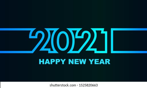 Year 2021 - simple greeting card, invitation, flyer, poster or design element - cold - cyan bluish blue outline - vector illustration