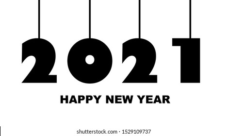 Year 2021 - simple greeting card  black - vector illustration