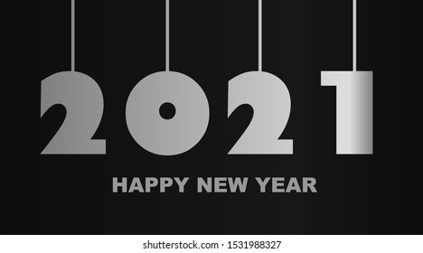 Year 2021 - simple greeting card, invitation, flyer, poster or design element - silver-metal-gray - vector illustration