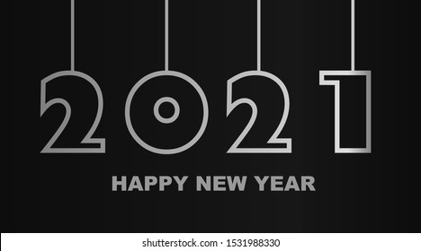 Year 2021 - simple greeting card, invitation, flyer, poster or design element - silver-metal-gray - vector illustration